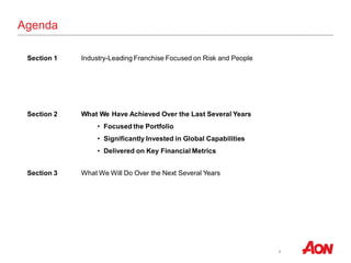 7
Agenda
Section 1 Industry-Leading Franchise Focused on Risk and People
Section 2 What We Have Achieved Over the Last Several Years
• Focused the Portfolio
• Significantly Invested in Global Capabilities
• Delivered on Key Financial Metrics
Section 3 What We Will Do Over the Next Several Years
 