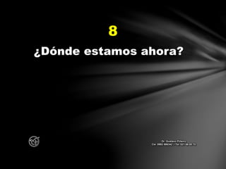 ¿Dónde estamos ahora?
8
Dr. Gustavo Piñeiro
Cel. 0982 866342 – Tel. 021 66 00 70
 
