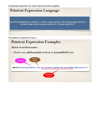 A predicate expression for where advice should be applied.
The pattern is optional if it has ?.
 