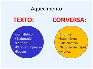 AquecimentoTEXTO:CONVERSA:Jornalístico