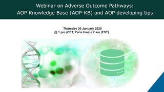 Webinar on Adverse Outcome Pathways:
AOP Knowledge Base (AOP-KB) and AOP developing tips
Thursday 30 January 2020
@ 1 pm (CET, Paris time) / 7 am (EST)
 