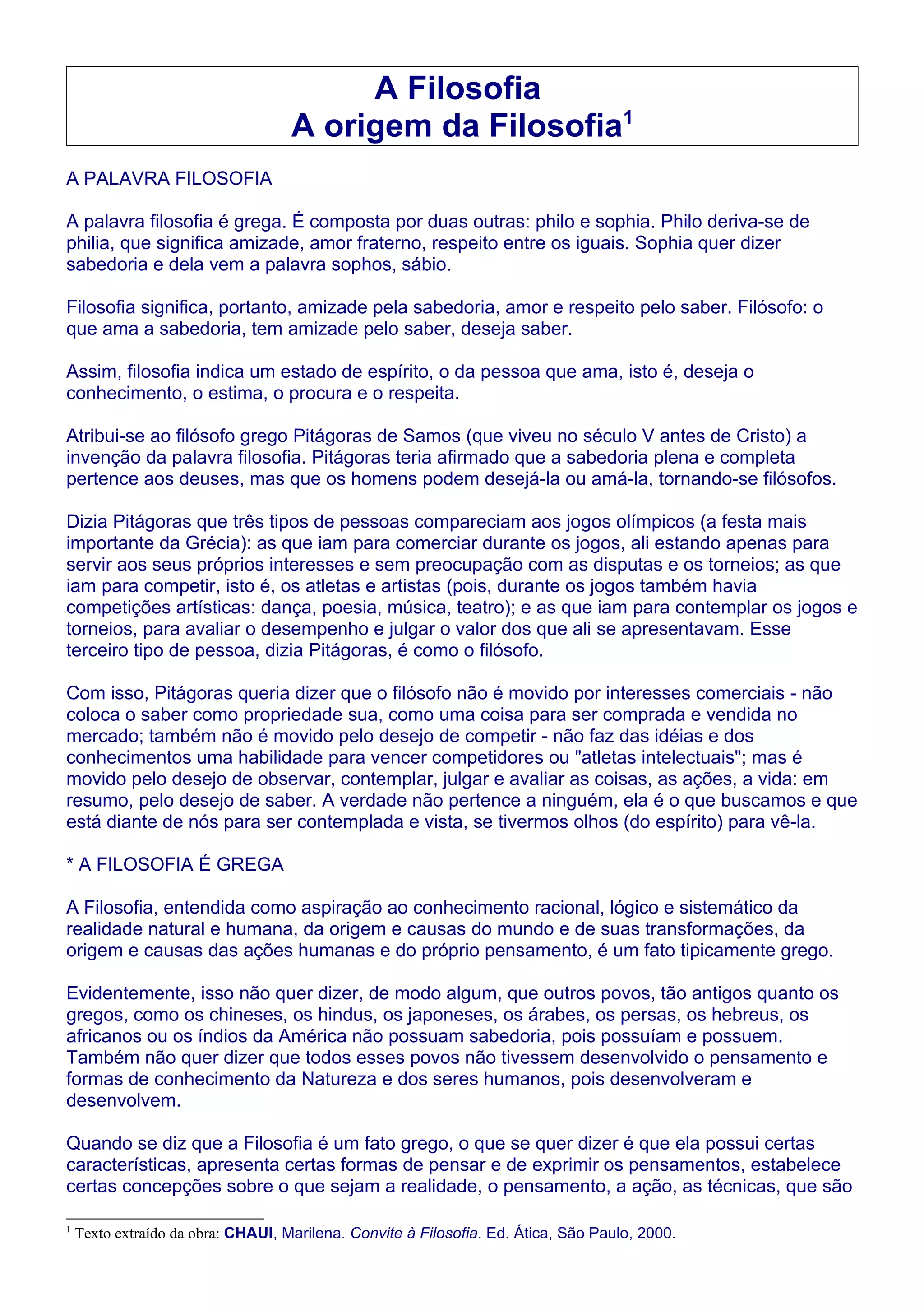 A Origem Da Filosofia | DOC