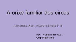 A orixe familiar dos circos
Alexandra, Xian, Álvaro e Sheila 5º B
PDI: “Había unha vez…”
Ceip Frian-Teis
 