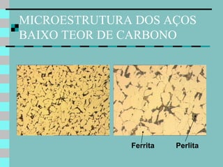 MICROESTRUTURA DOS AÇOS
BAIXO TEOR DE CARBONO




              Ferrita   Perlita
 