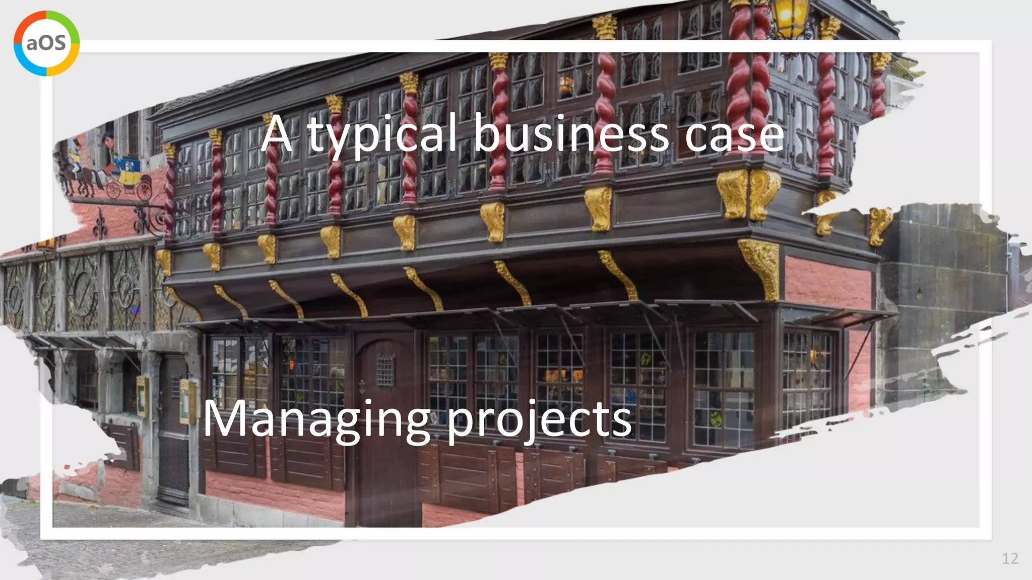 12
A typical business case
Managing projects
 
