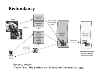 Redundancy




 backup, copies
 If one fails , the system can failover to the healthy copy.
 
