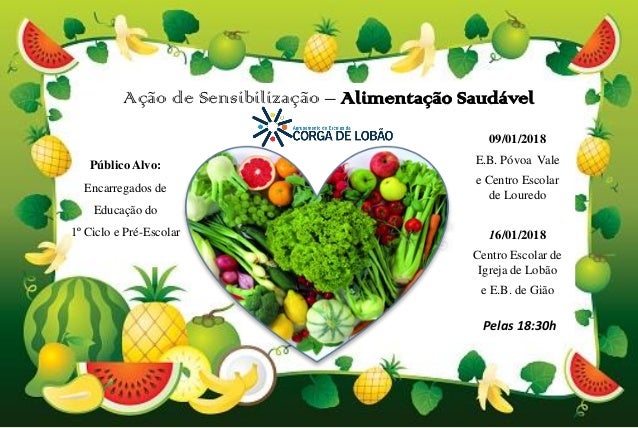 Ação de Sensibilização – Alimentação Saudável
09/01/2018
E.B. Póvoa Vale
e Centro Escolar
de Louredo
16/01/2018
Centro Esc...