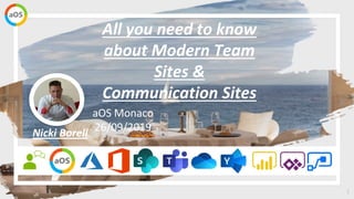 1
aOS Monaco
26/09/2019
All you need to know
about Modern Team
Sites &
Communication Sites
Nicki Borell
 