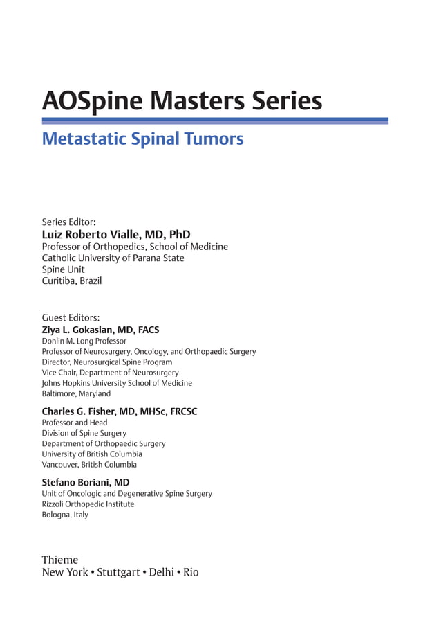 Ao spine masters series volume 1 metastatic spinal tumors | PDF