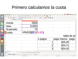 Primero calculamos la cuota
 