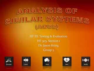 HF III: Testing & Evaluation
     HF 305, Section 1
       Dr. Jason Kring
           Group 5
 