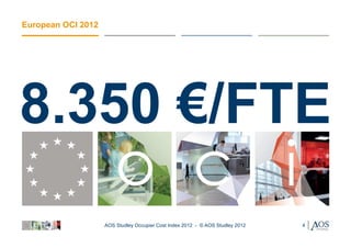 European OCI 2012




8.350 €/FTE
                    AOS Studley Occupier Cost Index 2012 - © AOS Studley 2012   4
 