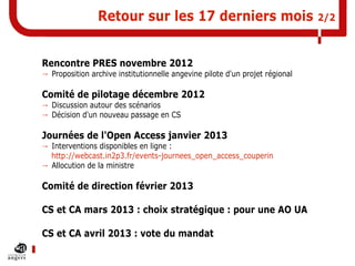 Retour sur les 17 derniers mois
Rencontre PRES novembre 2012

→ Proposition archive institutionnelle angevine pilote d'un ...