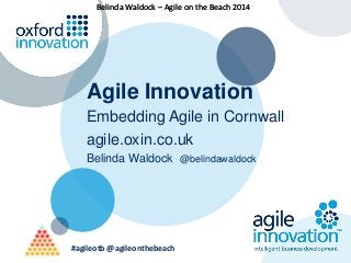 BBeelliinnddaa WWaallddoocckk –– AAggiillee oonn tthhee BBeeaacchh 22001144 
Agile Innovation 
Embedding Agile in Cornwall 
agile.oxin.co.uk 
Belinda Waldock @belindawaldock 
#agileotb @agileonthebeach 
 