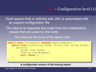 AspectJ Learning by example:  Implementing the behavior Advice: brings together a  pointcut  and a  body of code 