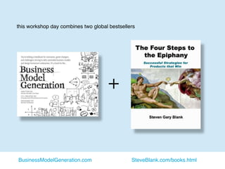 this workshop day combines two global bestsellers




                                     +


BusinessModelGeneration.com                    SteveBlank.com/books.html
 