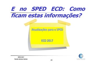 SPED 2017
Renata Santana Santos
2424
E no SPED ECD: Como
ficam estas informações?
 