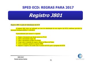 SPED 2017
Renata Santana Santos
3131
SPED ECD: REGRAS PARA 2017
Registro J801
 