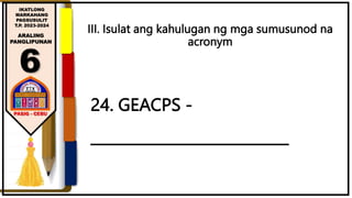 AP6rdQAHEP araling panlipunan para sa mga ikaanimnabaitang | PPTX