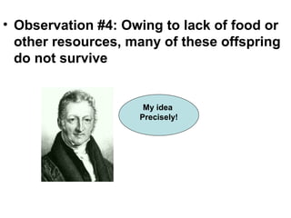 Observation #4: Owing to lack of food or other resources, many of these offspring do not survive My idea  Precisely! 