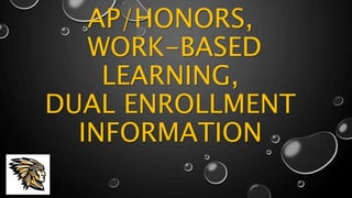 AP/HONORS,
WORK-BASED
LEARNING,
DUAL ENROLLMENT
INFORMATION
 