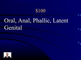 $100
Oral, Anal, Phallic, Latent
Genital
 