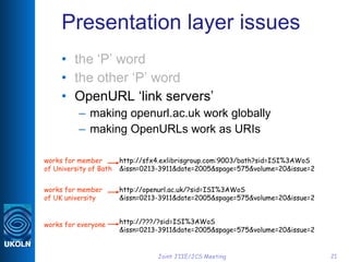 Presentation layer issues <ul><li>the ‘P’ word </li></ul><ul><li>the other ‘P’ word </li></ul><ul><li>OpenURL ‘link server...