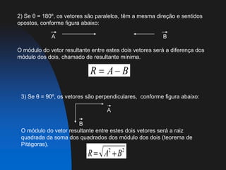 MÉTODO GRÁFICO1) Regra do polígono: Ligam-se os vetores origem com extremidade. O vetor soma (R) é o que tem origem na origem do 1º vetor e extremidade na extremidade do último vetor.      Dado os vetores abaixo:                              A                                       B                   C                      DBACRD