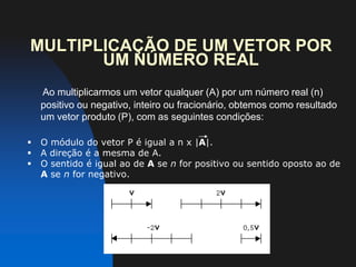 2) Se θ = 180º, os vetores são paralelos, têm a mesma direção e sentidos opostos, conforme figura abaixo:                      A                                                                     BO módulo do vetor resultante entre estes dois vetores será a diferença dos módulo dos dois, chamado de resultante mínima.3) Se θ = 90º, os vetores são perpendiculares,  conforme figura abaixo:                                                       A                                     BO módulo do vetor resultante entre estes dois vetores será a raiz quadrada da soma dos quadrados dos módulo dos dois (teorema de Pitágoras).