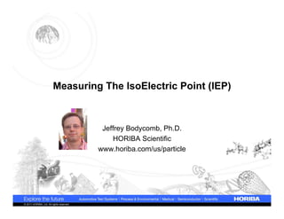 Measuring The IsoElectric Point (IEP)



                                            Jeffrey Bodycomb, Ph.D.
                                               HORIBA Scientific
                                           www.horiba.com/us/particle




© 2011 HORIBA, Ltd. All rights reserved.
 