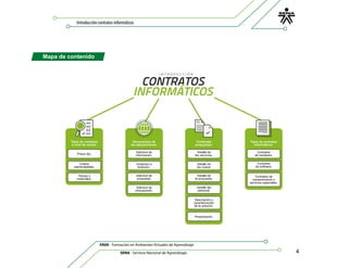 Introducción contratos informáticos
FAVA - Formación en Ambientes Virtuales de Aprendizaje
4
SENA - Servicio Nacional de Aprendizaje.
Mapa de contenido
 