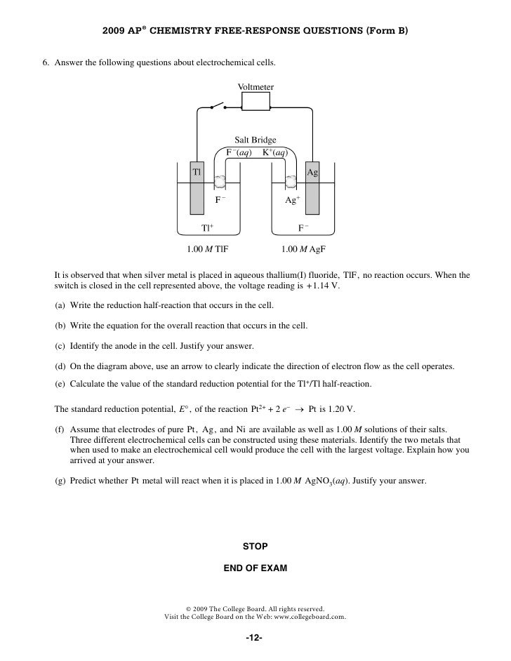 chemistry ap free response questions form b 2009 2008 ap chemistry free response form b