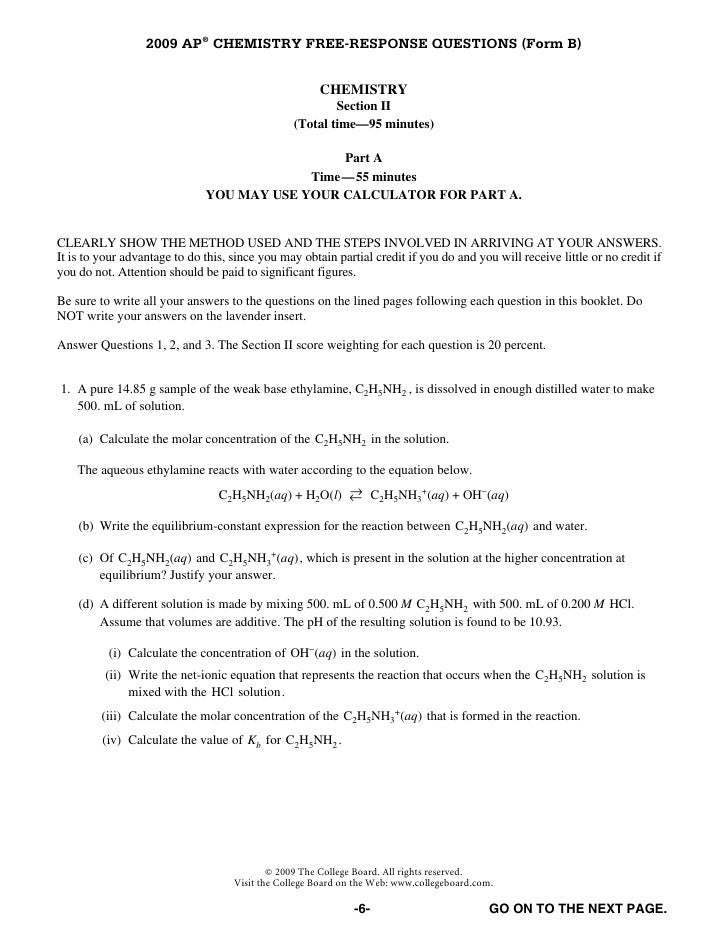 chemistry ap free response questions form b 2009 2008 ap chemistry free response form b