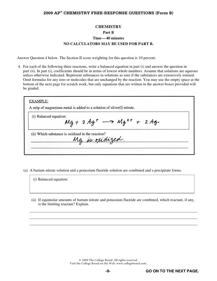 chemistry ap free response questions form b 2009 2008 ap chemistry free response form b