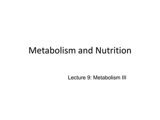 Metabolism and Nutrition
Lecture 9: Metabolism III
 