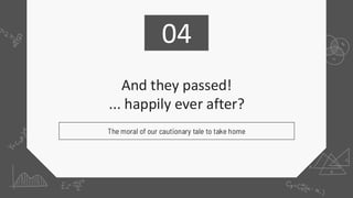 And they passed!
... happily ever after?
The moral of our cautionary tale to take home
04
 