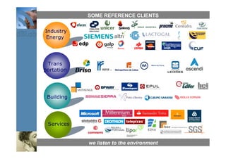 SOME REFERENCE CLIENTS


Industry
Energy




 Trans
portation




 Building




 Services


            we listen to the environment
 