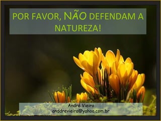 POR FAVOR, NÃO DEFENDAM A
        NATUREZA!




             André Vieira
       anddrevieira@yahoo.com.br
 