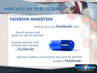 Você já abriu seu           hoje?

   Quanto tempo você
passa por dia na Internet?

Quantas pessoas você
conhece que acessam
   o             ?


    Quantos usuários você conhece que ganham dinheiro
                                 usando o             ?
 