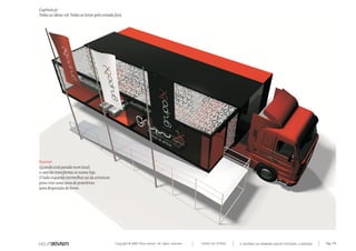 Capítulo y)
Todas as ideias #8. Todas as letras pela estrada fora




Exterior
Quando está parado num local,
o camião transforma-se numa loja.
O lado esquerdo (vermelho) sai da estrutura
para criar uma zona de prateleiras
para disposição de livros.




                                                 Copyright © 2007 Mola-ativism. All rights reserved.   TODAS AS LETRAS   A HISTÓRIA DO PRIMEIRO GRUPO EDITORIAL LUSÓFONO.   Pág_178
 
