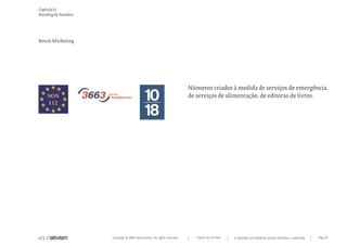 Capítulo k)
Branding by Numbers.




Bench Marketing




                                                                             Números criados à medida de serviços de emergência,
                                                                             de serviços de alimentação, de editoras de livros.




                       Copyright © 2007 Mola-ativism. All rights reserved.      TODAS AS LETRAS   A HISTÓRIA DO PRIMEIRO GRUPO EDITORIAL LUSÓFONO.   Pág_65
 