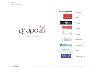 Capítulo l)
O número levado à letra




                                                                                                                           Espanha



                                                                                                                           Brasil



                                                                                                                           França



                                                                                                                           França



                                                                                                                           França



                                                                                                                           Alemanha



                                                                                                                           Inglaterra



                                                                                                                           EUA



                                                                                                                           Inglaterra / EUA




                          Copyright © 2007 Mola-ativism. All rights reserved.   TODAS AS LETRAS   A HISTÓRIA DO PRIMEIRO GRUPO EDITORIAL LUSÓFONO.   Pág_73
 