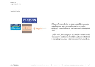 Capítulo m)
A organização das letras




Bench Marketing




                                                                                 O Grupo Pearson define-se através das 3 áreas que as
                                                                                 suas 3 marcas representam (educação, negócios e
                                                                                 editorial), assumindo-se as marcas como ícones dessas
                                                                                 áreas.

                                                                                 Apesar disso, não faz ligação às 3 marcas a partir do seu
                                                                                 site e os sites das 3 marcas também não fazem referência
                                                                                 à marca do grupo, ou se o fazem é num nível secundário.




                           Copyright © 2007 Mola-ativism. All rights reserved.      TODAS AS LETRAS   A HISTÓRIA DO PRIMEIRO GRUPO EDITORIAL LUSÓFONO.   Pág_79
 