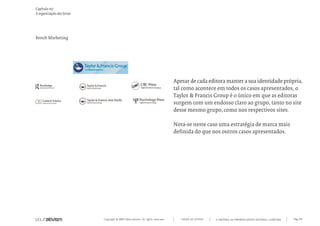 Capítulo m)
A organização das letras




Bench Marketing




                                                                                 Apesar de cada editora manter a sua identidade própria,
                                                                                 tal como acontece em todos os casos apresentados, o
                                                                                 Taylor & Francis Group é o único em que as editoras
                                                                                 surgem com um endosso claro ao grupo, tanto no site
                                                                                 desse mesmo grupo, como nos respectivos sites.

                                                                                 Nota-se neste caso uma estratégia de marca mais
                                                                                 definida do que nos outros casos apresentados.




                           Copyright © 2007 Mola-ativism. All rights reserved.      TODAS AS LETRAS   A HISTÓRIA DO PRIMEIRO GRUPO EDITORIAL LUSÓFONO.   Pág_85
 