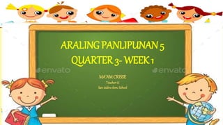Cricelyn D. Magamong, SIES, Antipolo
ARALING PANLIPUNAN 5
QUARTER 3- WEEK 1
MA’AMCRISSE
Teacheriii
San isidroelem. School
 
