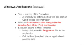 Advanced Programming lecture 6 windows form application | PDF