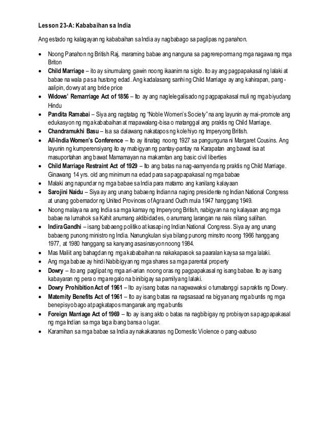 Ap 7 Lesson No 23 A Kababaihan Sa India
