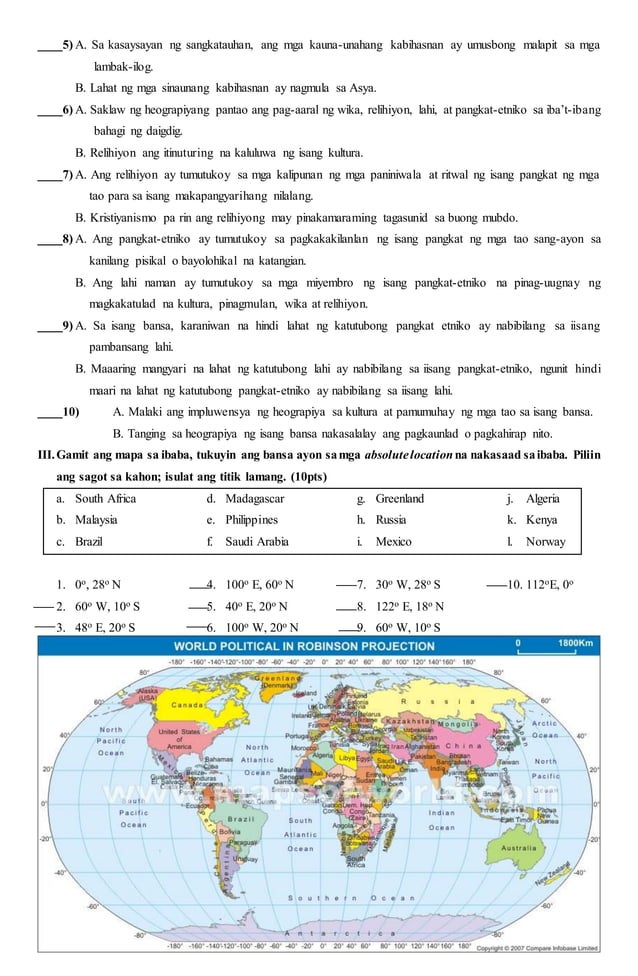 ARALING PANLIPUNAN 8 EXAM FIRST QUARTER | DOCX