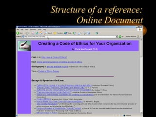 Structure of a reference: Online Document 