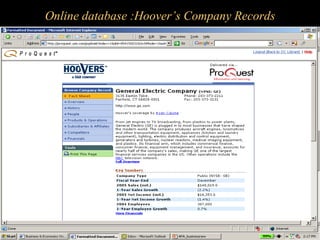 Online database :Hoover’s Company Records 